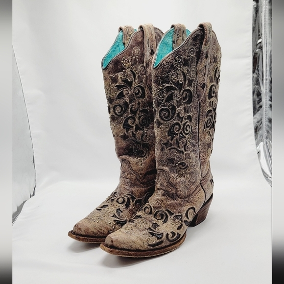 Corral Western women's boots color brown floral detail size 8.5 - Picture 2 of 10